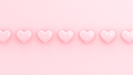 Hearts Valentines Day wallpaper. 3d illustration. Love, wedding, engagement, marriage celebration. Romantic poster. Pastel pink love. Minimal style hearts background.