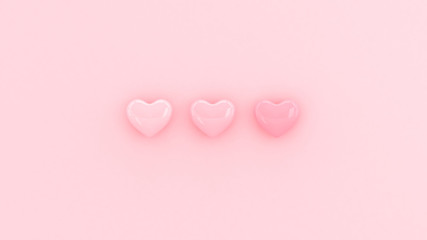 Hearts Valentines Day wallpaper. 3d illustration. Love, wedding, engagement, marriage celebration. Romantic poster. Pastel pink love. Minimal style hearts background.