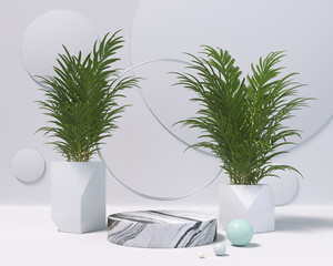 3d rendering Geometrical abstract background Scenes with podium scenes in white color.