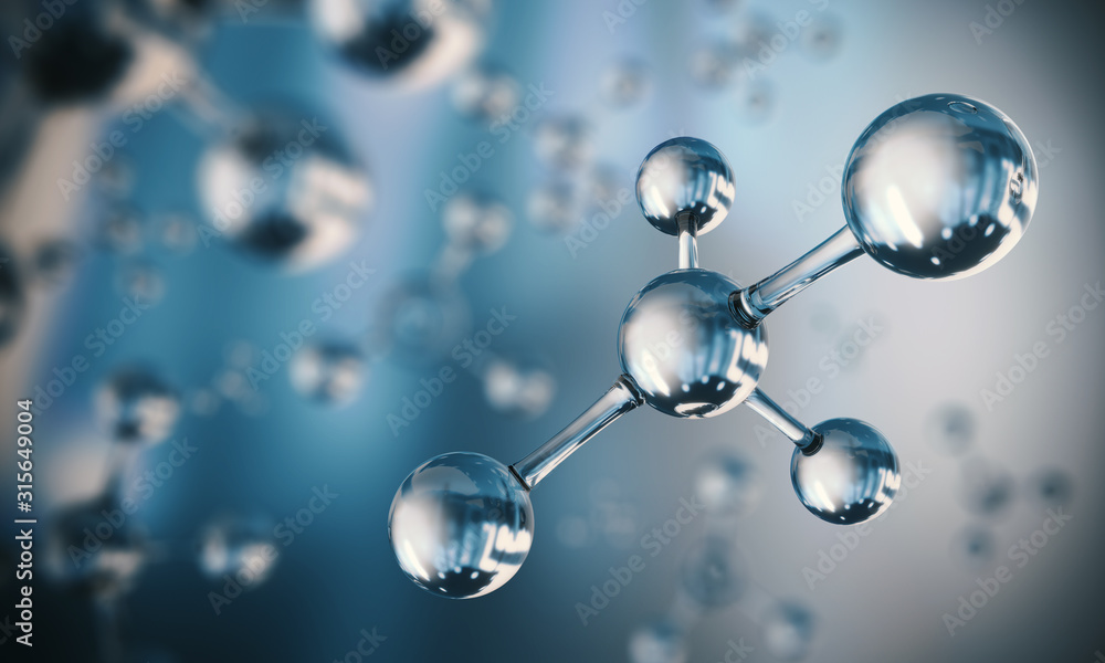 Poster 3d illustration of science background molecule and atom model.