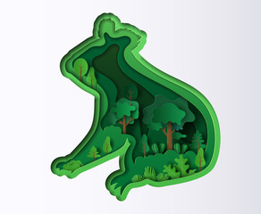 Paper art style of koala with many plants, origami save the planet and energy concept.