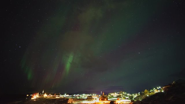 Aurora borealis on Ilulissat village, Greenland