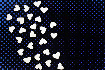 White hearts on black background. Space for text or logos