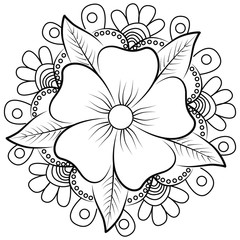 A flower of five petals and a beautiful ornament around.