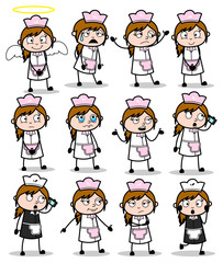 Cartoon Waitress Poses - Set of Concepts Vector illustrations