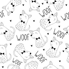 Cute hand drawn dogs seamless pattern background