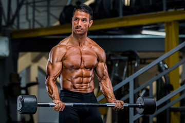 Obraz na płótnie Canvas Muscular Men, Bodybuilder Lifting Weights in the Gym