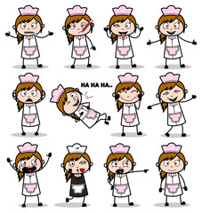 Cartoon Female Waitress - Set of Concepts Vector illustrations