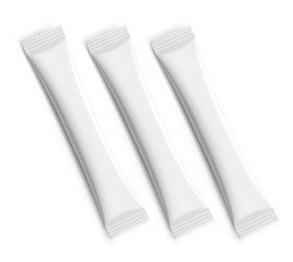 Realistic stick pack for products of the food and cosmetic industry on white background. Vector illustration. Possibility use for granulated, powder products. Coffee, 3 in 1, sugar. EPS10.	