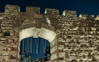 New gate at night in the Old city of Jerusalem , ISRAEL.