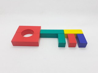 Artistic Handmade Colorful Various Shape Wooden Building Blocks Kid Toys for Playing and Creative Educational Purpose in White Isolated Background