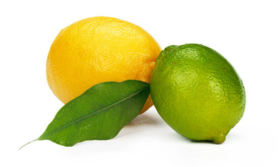Lemon and lime together isolated on white background