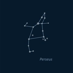 Fototapeta na wymiar Science astronomy, star chart on deep blue background. Perseus constellation. Vector illustration.