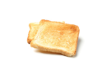 Two slices of bread toasts isolated on white background