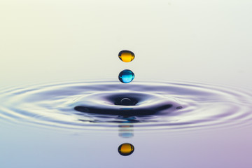 colored water splash, background of a drop falling into the water