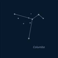 Science astronomy, star chart on deep blue background. Columba (col) constellation. Vector illustration. Dove.