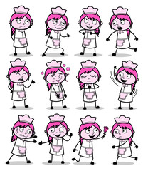 Fototapeta na wymiar Female Cartoon Waitress Characters - Set of Concepts Vector illustrations