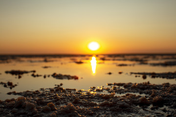 sunset on the salt lake, nature background