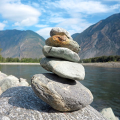 Balance stone on river coast, Altai Siberia Russia