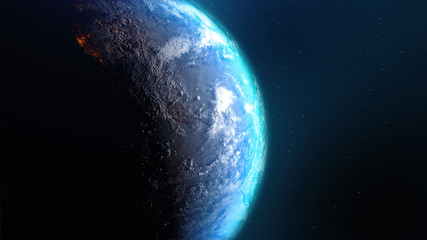 3D Rendering earth with world map hot terrain cloud and water against the space with noise and grain processed image furnished by NASA - Powered by Adobe
