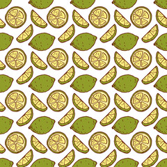 Green Fruit background. Hand drawn doodle Lime seamless pattern.