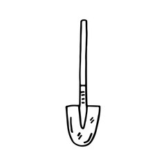Shovel for gardening vector doodle line art illustration, sticker, icon. Isolated on white background. Easy to change color. Design element. Gardening tools for small home garden.