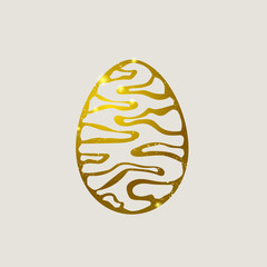 Gold and glitter Easter egg with a pattern. Vector illustration isolated on white background. For cover design, print, business card, icon, template, postcard.