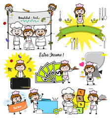 Cartoon Female Waitress with Various Concepts - Set of Concepts Vector illustrations