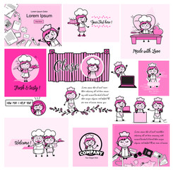 Vintage Female Comic Waitress - Collection of Concepts Vector illustrations