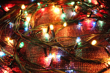 Christmas balls and lights background