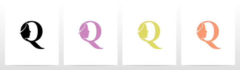 Woman Face On Letter Logo Design Q