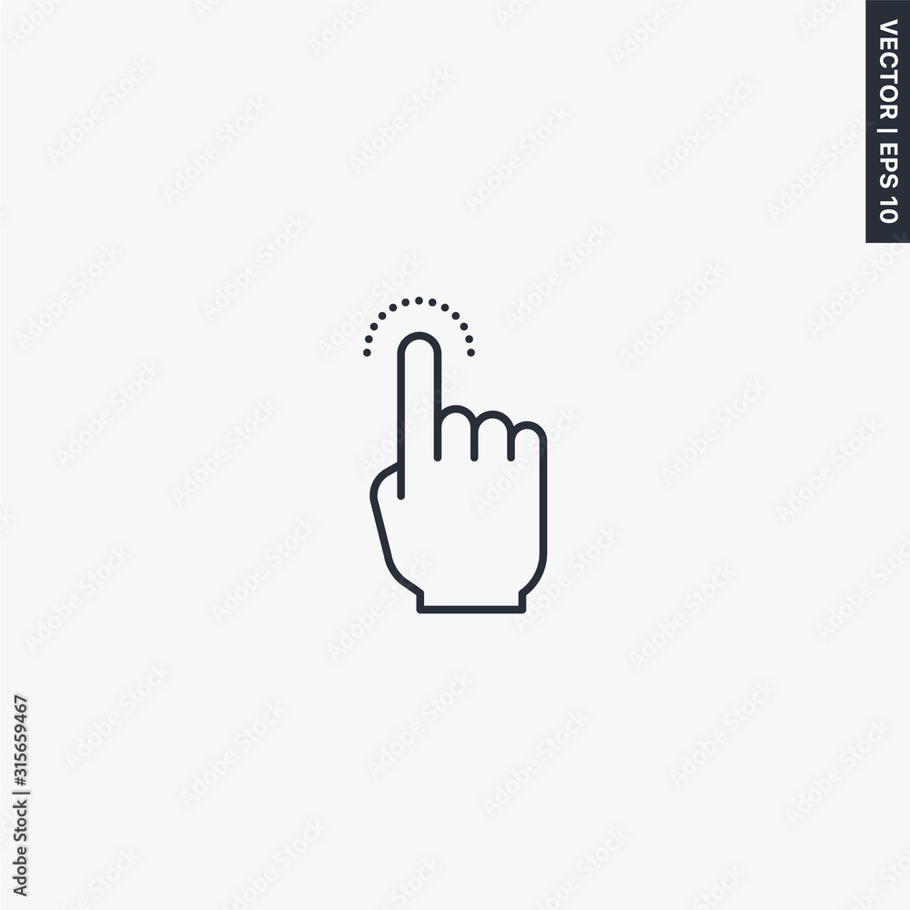 Poster finger click, linear style sign for mobile concept and web design