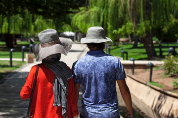 Sanliurfa, Chemical hat in front of two tourists holding each other dear,