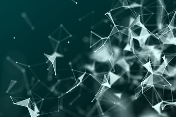 Abstract science background. Molecules technology with polygonal shapes, connecting dots and lines. Big data visualization. Connection structure concept.