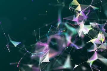 Abstract science background. Molecules technology with polygonal shapes, connecting dots and lines. Big data visualization. Connection structure concept.