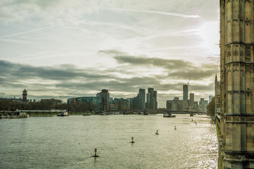 View of London skyline over river Thames