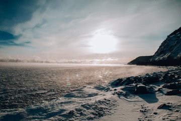 nature of Siberia in winter on lake Baikal