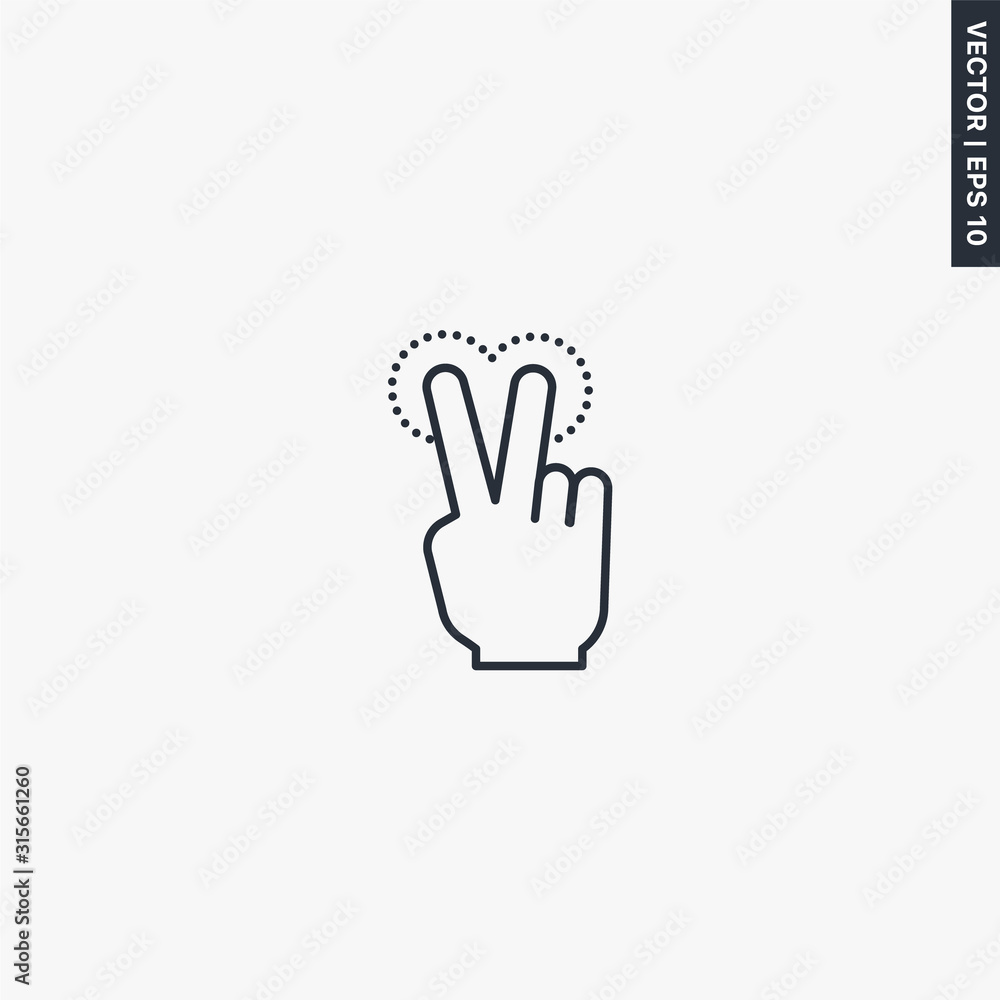 Poster two fingers tapping on screen, linear style sign for mobile concept and web design