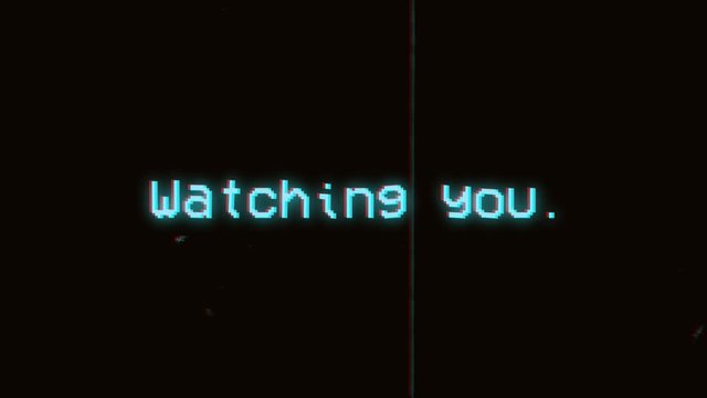 A scary VHS text watching you, animated on black background. 4k video.