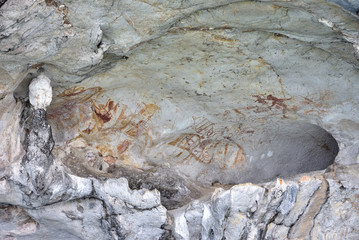 Ancient colored paintings in the national park of Phang Nga Thailand