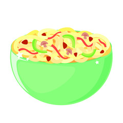 Wok noodles with vegetables and mushrooms. Icon for logo or asian cuisine menu design.