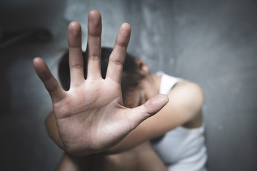 woman raised her hand for dissuade, Stop Sexual abuse and rape Concept, stop violence against Women, international women's day