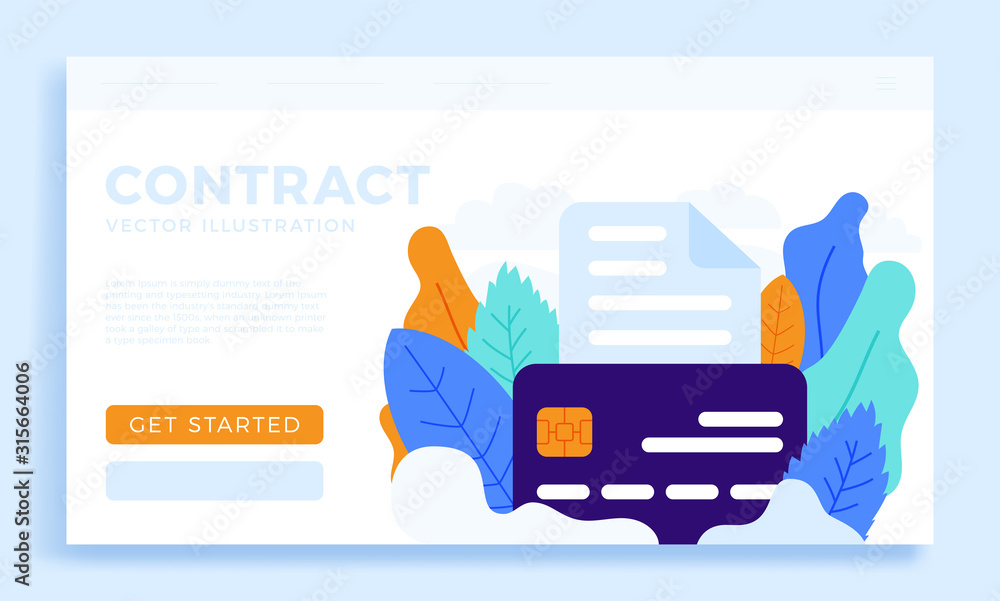 Poster bank document with credit card vector stock illustration isolated for landing page or presentation. 