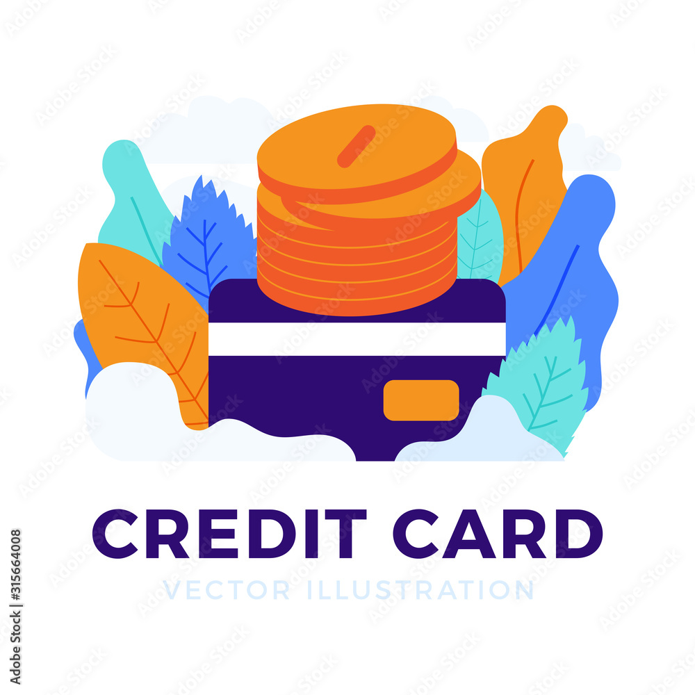 Poster stack of coins with a credit card vector stock illustration isolated for landing page or presentatio