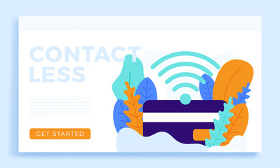 Fototapeta na wymiar NFC Payment and Credit Card Vector stock illustration isolated on a white background for landing page or presentation. concept of contactless payments in the banking sector. Wifi and credit card icon