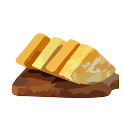 A few slices of cheese on the table.