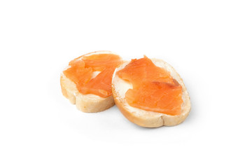 Sandwiches with red fish isolated on white background.