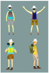 Travelers with suitcase collection. Free Vector
