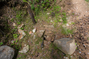 Old open pit mine amethyst crystalls in forest