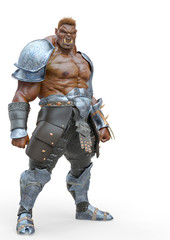 orc doing a big guy pose in a white background
